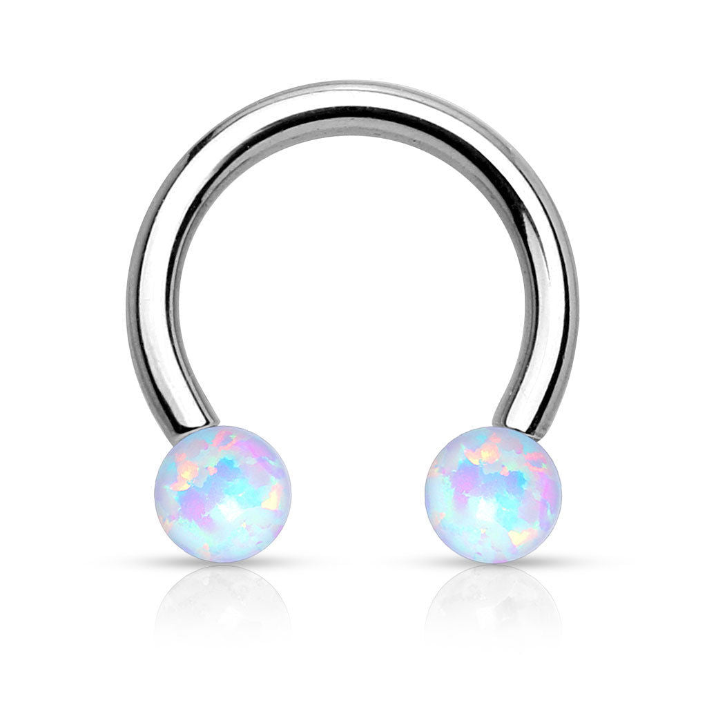 Circular Barbell Ring Internally Threaded Horseshoe Synthetic Opal Balls 14G 16G