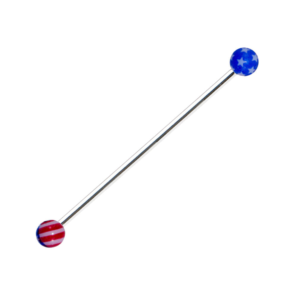 Industrial Barbell 14G Surgical Steel with 14G American Flag Design 1 1/4"(32mm)