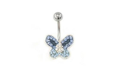 Butterfly Design Multiple Blue CZ Gems Belly Button Ring 14g