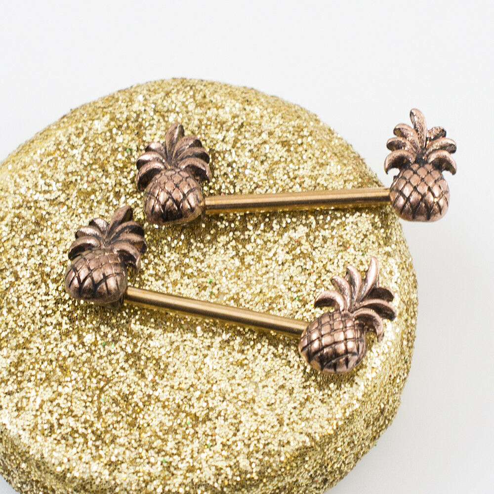 Pair of Nipple Barbell with Pineapple Design 14g