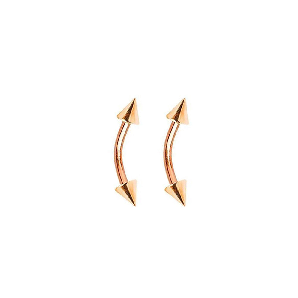 Rose Gold Eyebrow Ring 2pc Anodized Curved Barbell Spike Ends Cartilage 16G 8MM