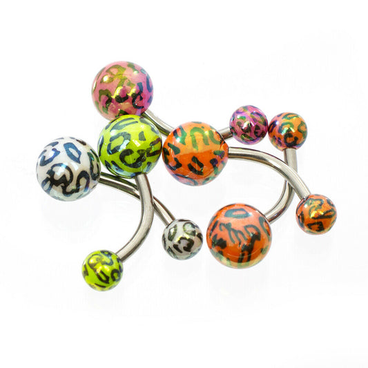 Belly Button Ring with Leopard Pattern Design 14g