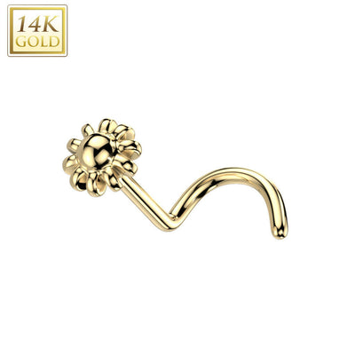 Nose Screw Rings With Bead Flower Top 14K solid gold 20G fit most nose piercings
