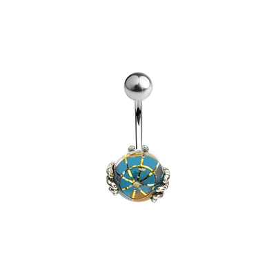 Sterling Silver Skeleton Hands Holding Globe Belly Navel Ring Surgical Steel 14g