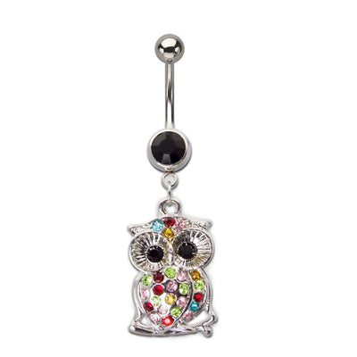 Belly Ring Multi-Gem Owl Dangle 14g-7/16"