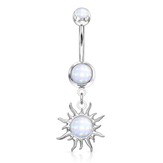 Belly Button Ring Tribal Sun with Illuminating Stone Center Dangle 14g Sold each