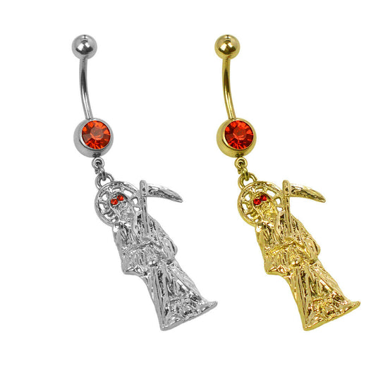 Pack 2 Grim Reaper Belly Button Rings Silver and Gold 316l Surgical Steel 14ga