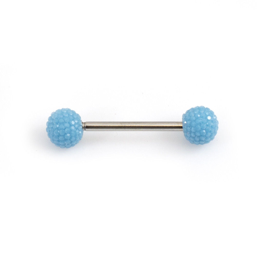 Tongue Barbell with Acrylic Textured Designed Balls 14ga 5/8 inches -15mm