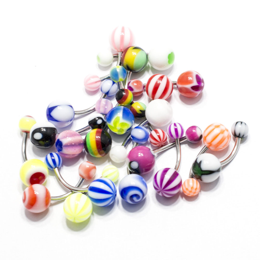 Belly Ring 20 Pack Navel Body Piercing Jewelry Assorted Acrylic Beads 14G