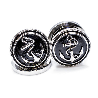 Pair of Vintage Anchor 316L Surgical Steel Screw Fit Plug - 7 Sizes Available