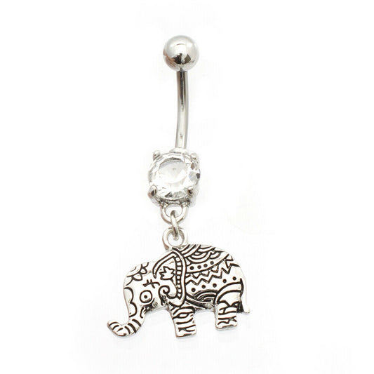 Belly Button Ring with Henna Elephant Design 14g