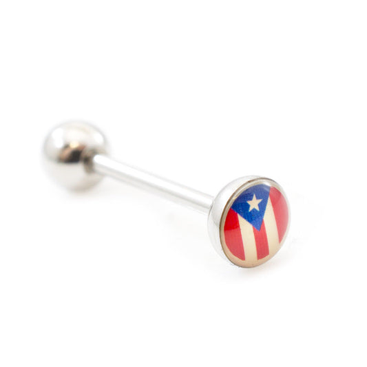 Tongue Barbell with Puerto Ricans Flag design 14g