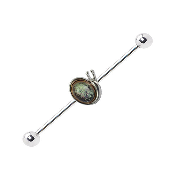 Snail Design 14ga Industrial Barbell with Burnished Silver Charm