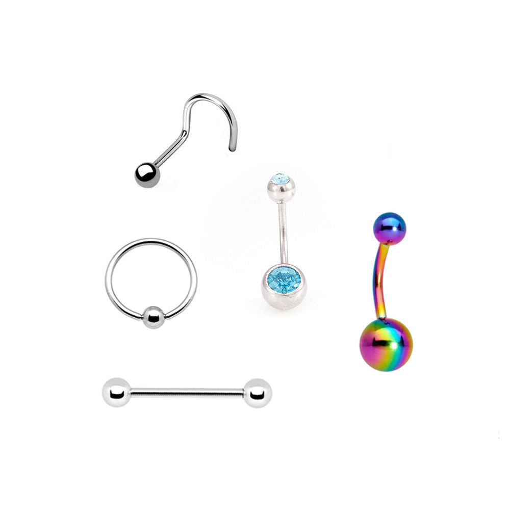 Body Piercing Kit 8 Piece Belly /Tongue/ Nipple and Nose with Cannula Needles