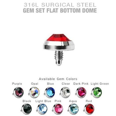 11 Dermal Piercing Tops - 14ga 316L Surgical Steel Flat Multi-Color CZ Gems