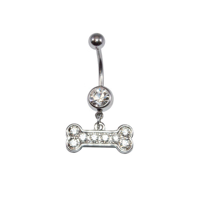 Surgical Steel 14ga Dog Bone Belly Ring with CZ Gems