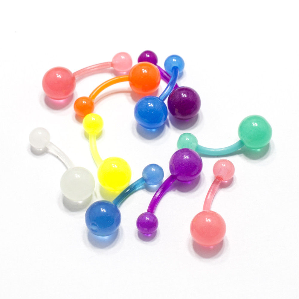 Belly Ring 10 Pack Navel Piercing Assorted Color Bioflex Glow in the Dark 14G