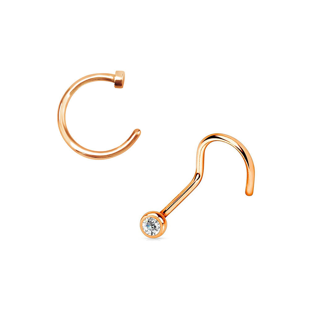 Nose Ring 18G or 20G Combo Hoop Screw Surgical Steel Rose Gold IP