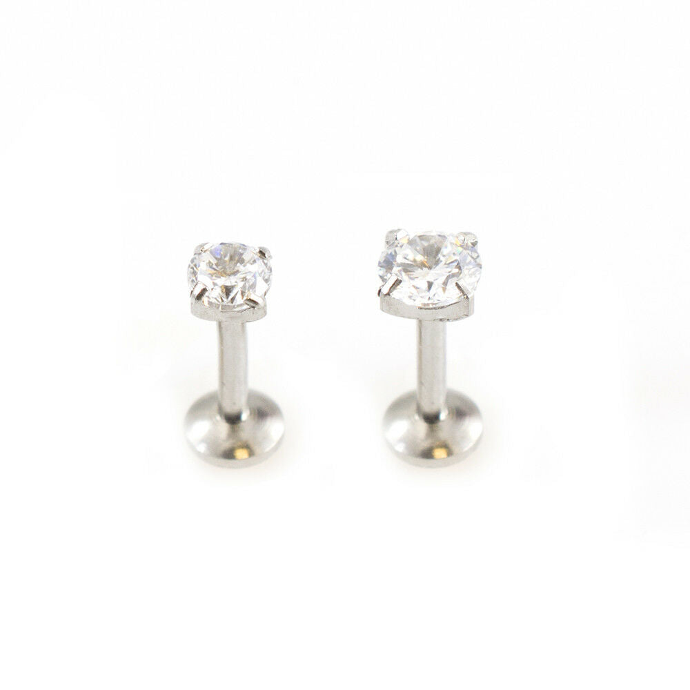 Push In Labret Threadless with Prong Setting Cubic Zirconia 16G