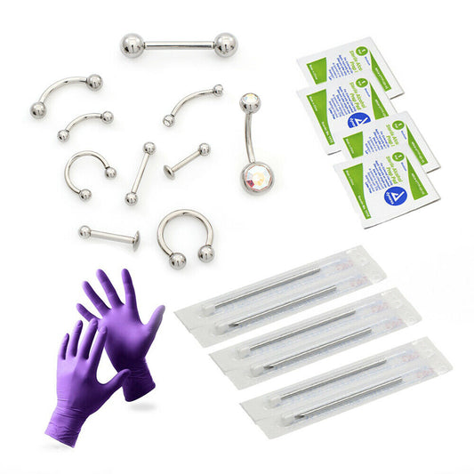 Piercing Kit 21 Pieces for professional result Internally Threaded Jewelry
