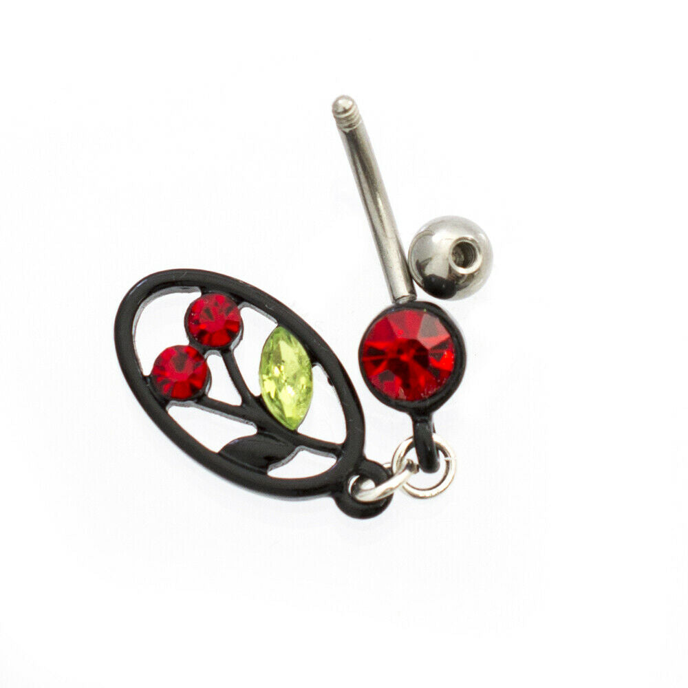Navel Ring Pack of 3 with Cherry and Cubic Zirconia Design 14g