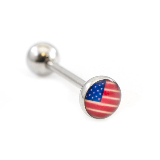 Tongue Barbell with USA Flag Design design 14g