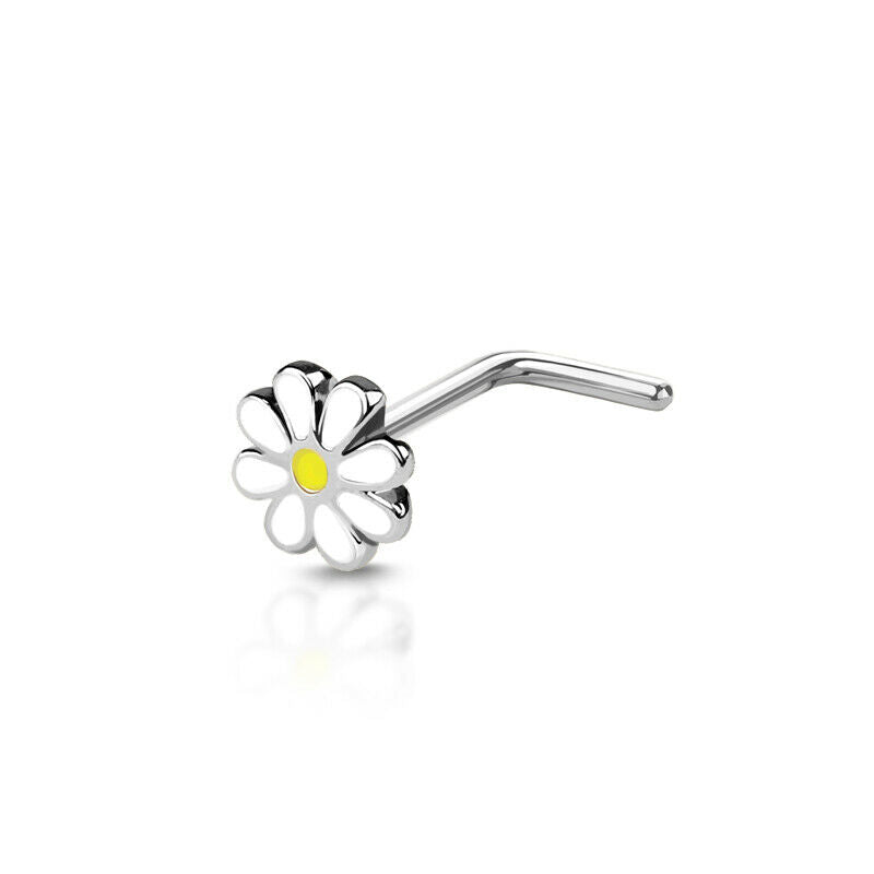Nose ring L band design with Dainty Daisy Flower shape surgical steel 20 Gauge