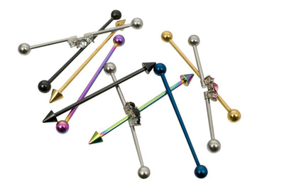 Industrial Barbells Pack of 10 Assorted Designs Surgical Steel 14 Gauge