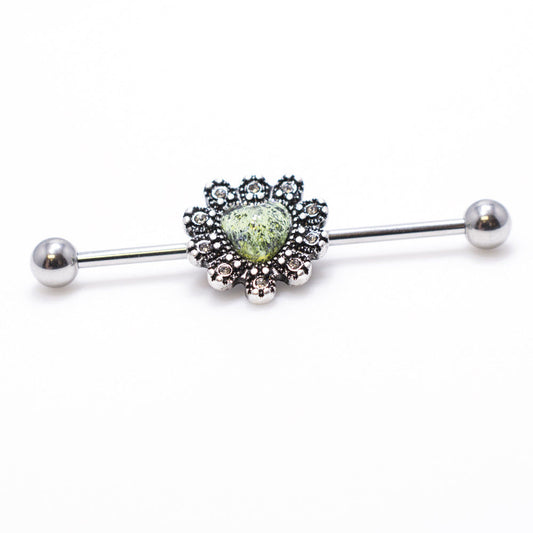 Heart Design 14ga Industrial Barbell with Burnished Silver Charm