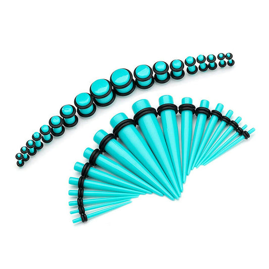 Acrylic Aqua Stretchering  Kit Tapers Tunnels and Plugs 14G-00G Ear Stretching Starter 36 pc.