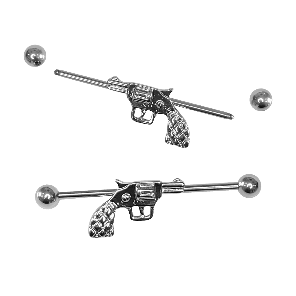 Barbell Industrial Surgical steel with revolver Pistol