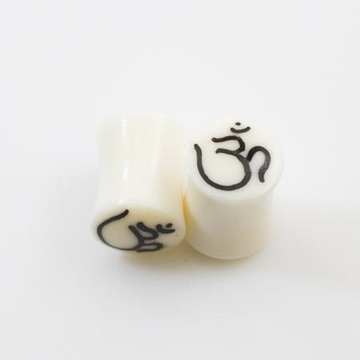 Pair of Ear Plugs made of Organic Horn Bone with Om Symbol Design