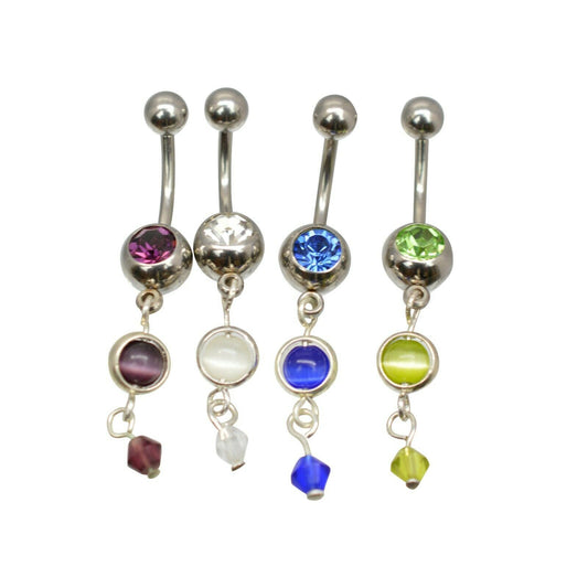 Belly Button Rings Dangle Assorted Color CZ and Opalite Pack of 4 14ga