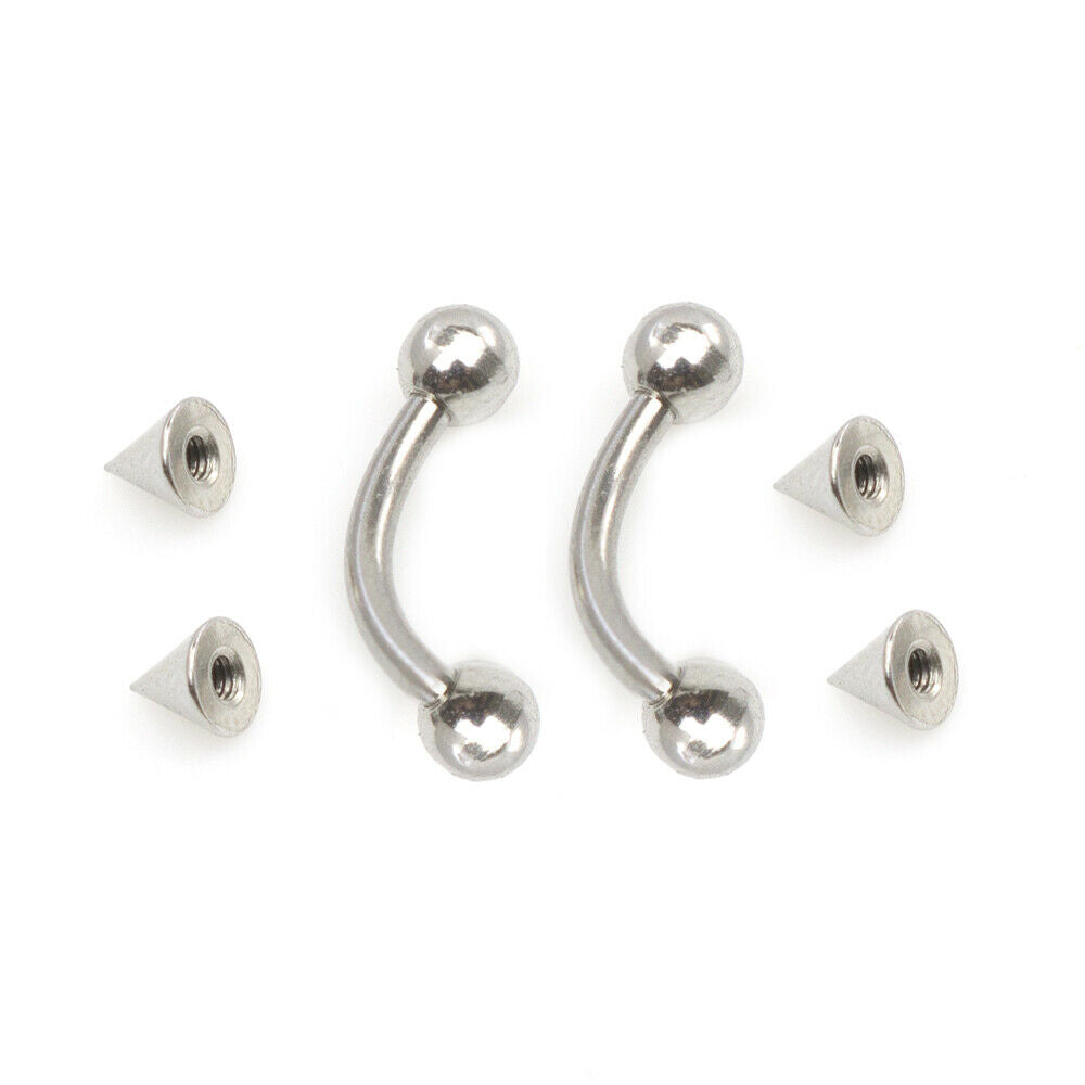 Eyebrow Rings Pack of Two with 4 extra Spike End Beads Two Separate Looks