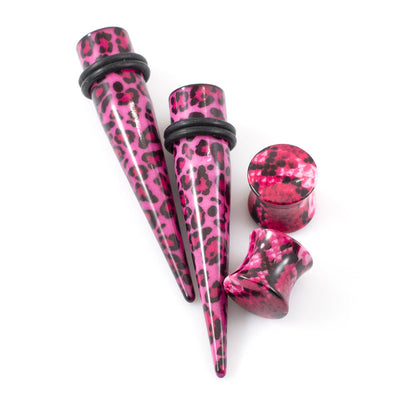 Ear Plugs And stretching Tapers Package Pink and Black Leopard Print