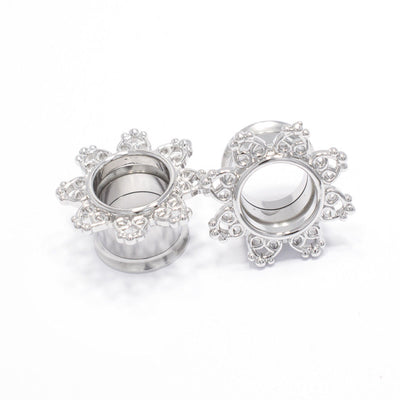 Pair of Ear Piercing Tunnels - Tribal Hearts Filigree Double Flare