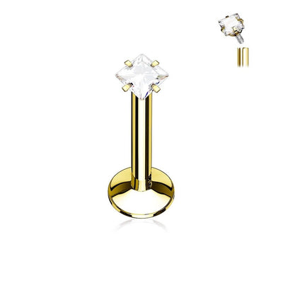 Labret Monroe Internally Threaded PVD Stainless Steel Square CZ 16G Lip Stud