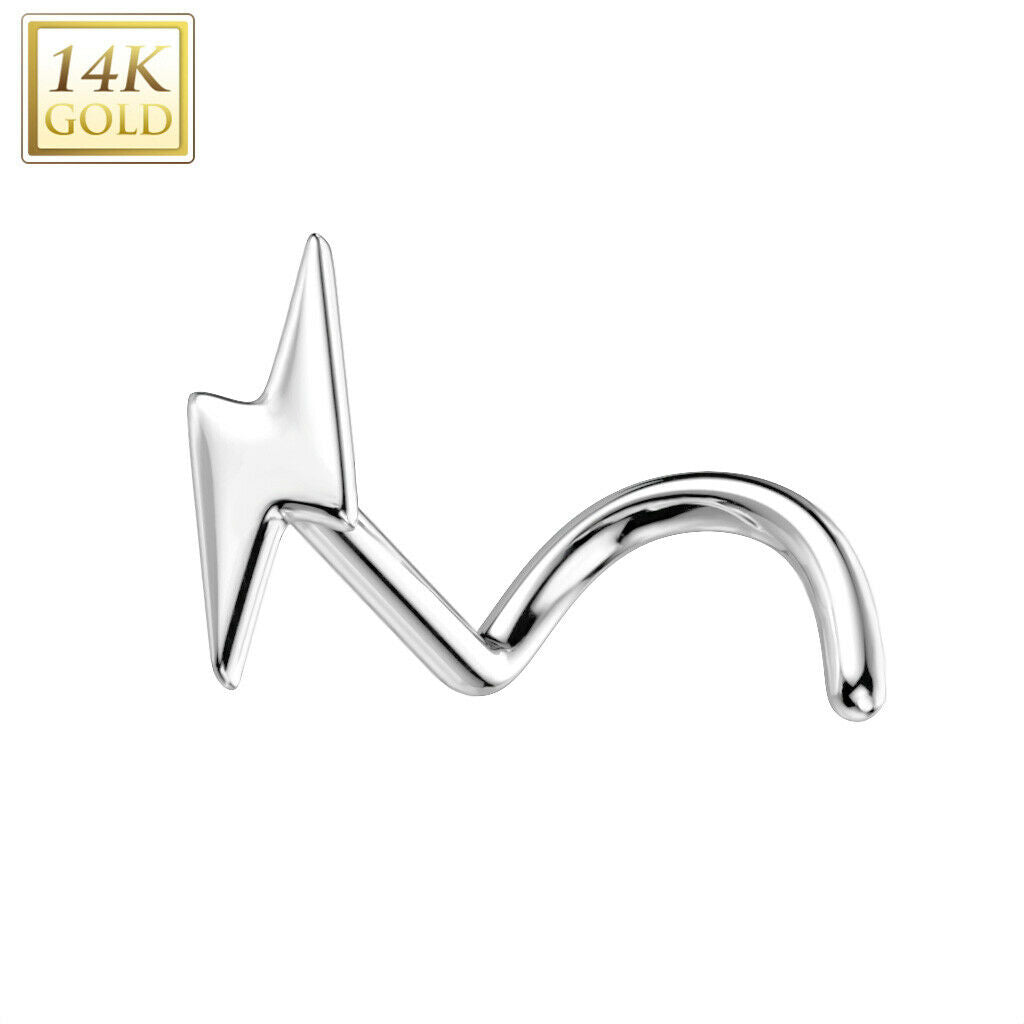 Nose Screw Rings With Lightning Bolt Top 14K solid gold 20G fit nose piercings