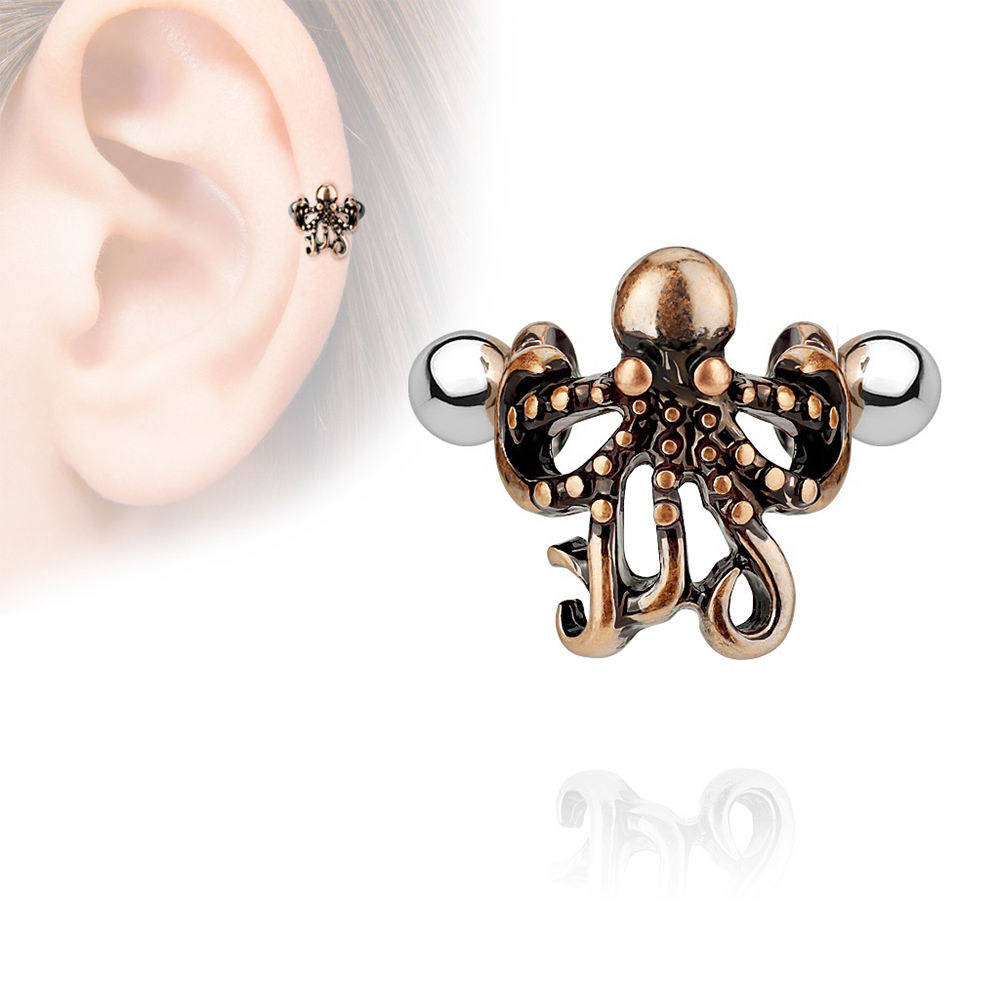 Ear Cartilage 16G Barbell Octopus Design Surgical Steel Helix Cuff