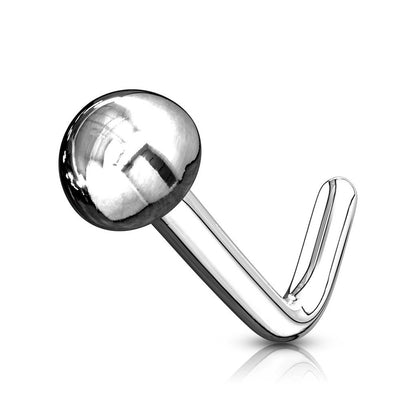 Nose Ring L-Bend with Solid Dome End Made of 14Kt Gold 20g