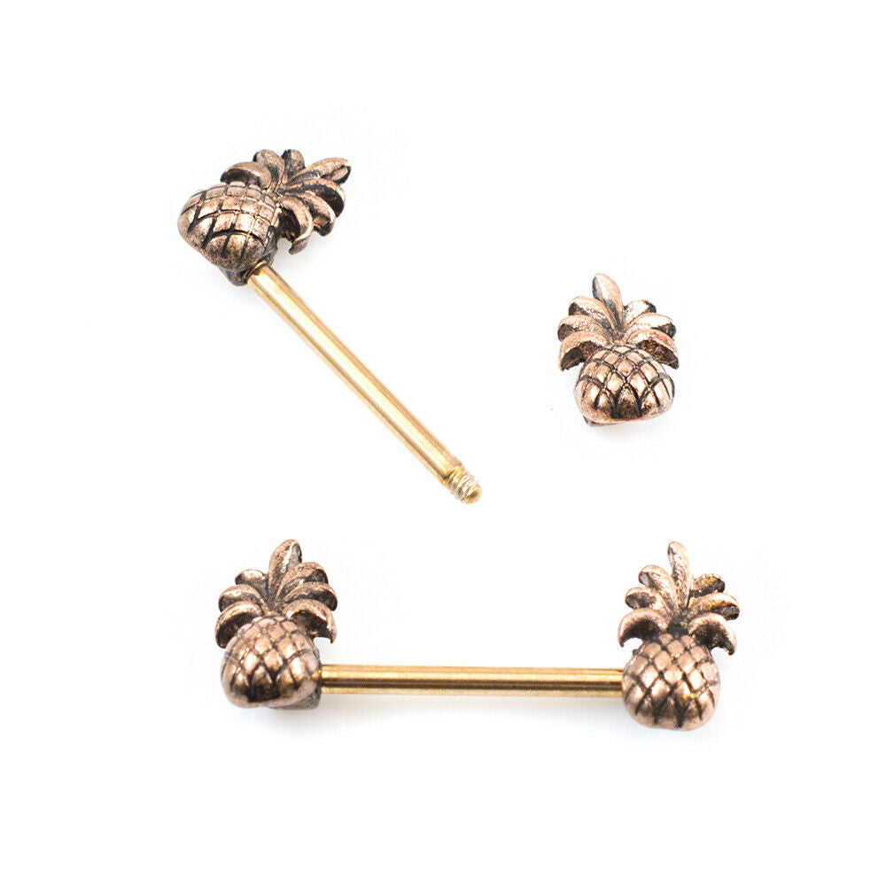 Pair of Nipple Barbell with Pineapple Design 14g