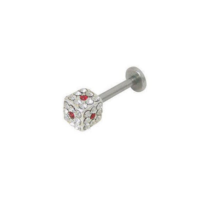 Labret Monroe Surgical Steel 14G Cube Shape with Jewels - 4 Colors Available