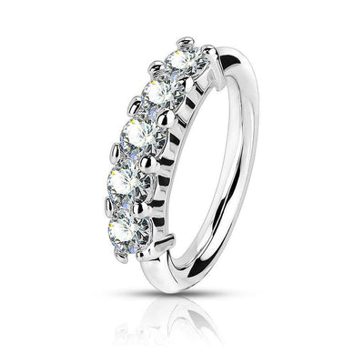 Cartilage Nose Bendable Hoop With 5 Lined CZ Design Surgical Steel