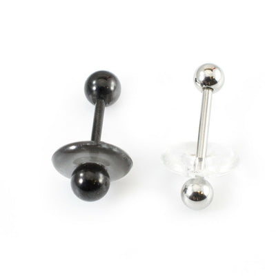 Pair of Doughnut Tongue Straight BarbellS Steel w/Clear & Black Anodized w/B 14G