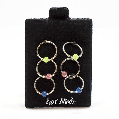 Nipple Ring Septum 6pc Captive Bead Ring Acrylic Bead 18G Surgical Steel Jewelry