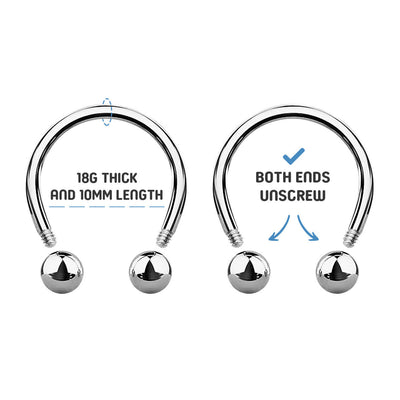 Pair of Horseshoe Eyebrow Ear Cartilage Piercings Ion Plated Gold 18 Gauge 10mm