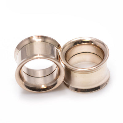 Rose Gold Ion-Plated Double Flared Eyelet Ear Plugs - 8 Gauge to 1 Inch