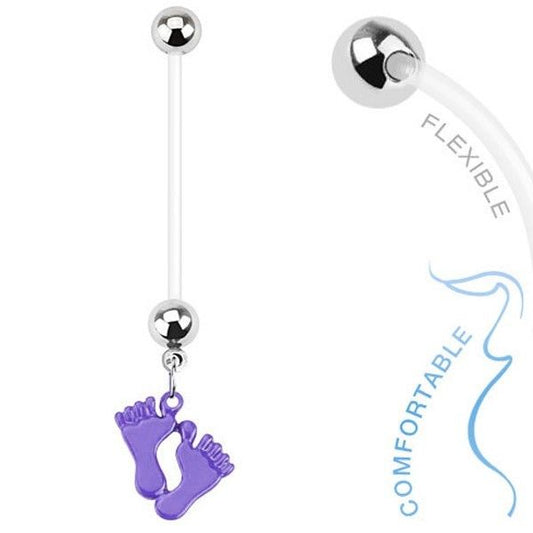 Maternity Belly Ring Flexible Baby Feet Design Purple Dangle Pregnancy