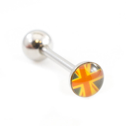 Tongue Barbell with England Flag Design design 14g