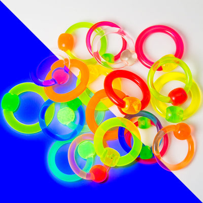 20pk Multi-Color Glow Rave Captive Bead Rings Black Light Jewelry Very Vibrant